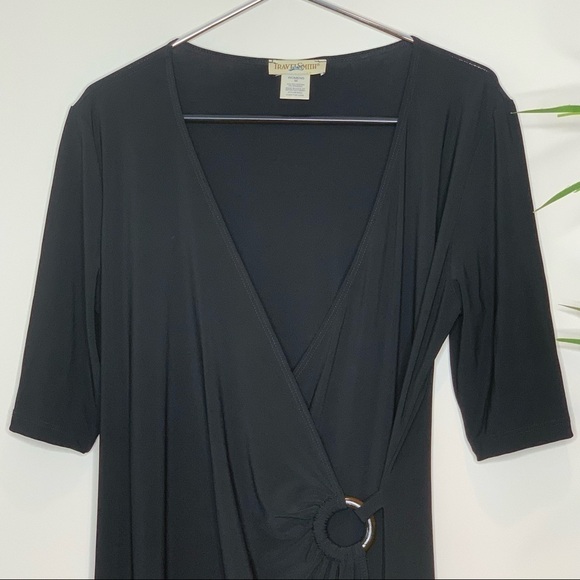 TravelSmith || Faux Wrap Black Pullover Surplice Dress M - Picture 8 of 11